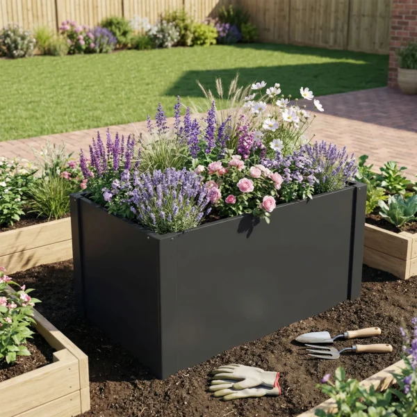 Hoogbed Met Open Bodem, Plantenbak Met Versterkingsstang En Handschoenen, 102 X 52 X 55 Cm, Zwart