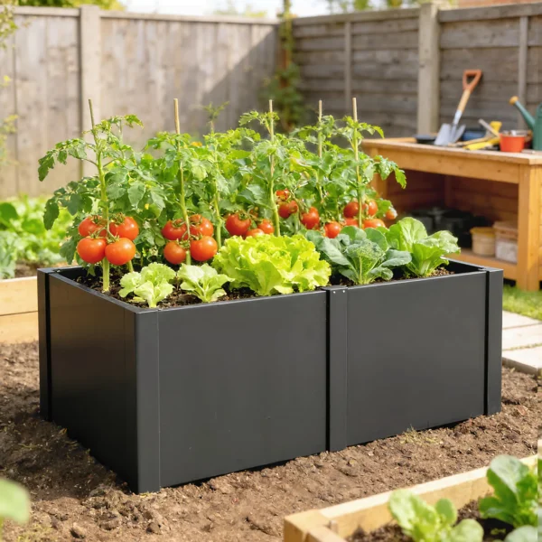 Hoogbed Van Gegalvaniseerd Staal, 150 X 53 X 55 Cm, Buitenplantenbak Met Scheidingswand, Zwart