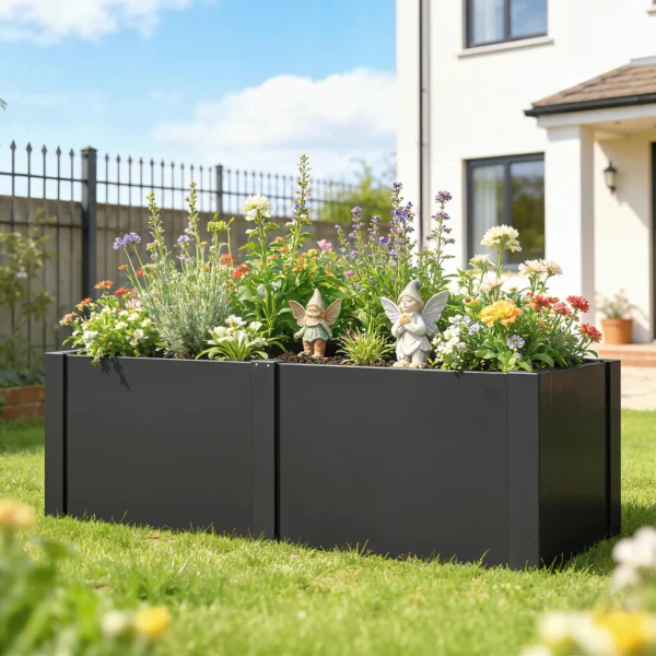 Hoogbed Van Gegalvaniseerd Staal, 150 X 53 X 55 Cm, Buitenplantenbak Met Scheidingswand, Zwart