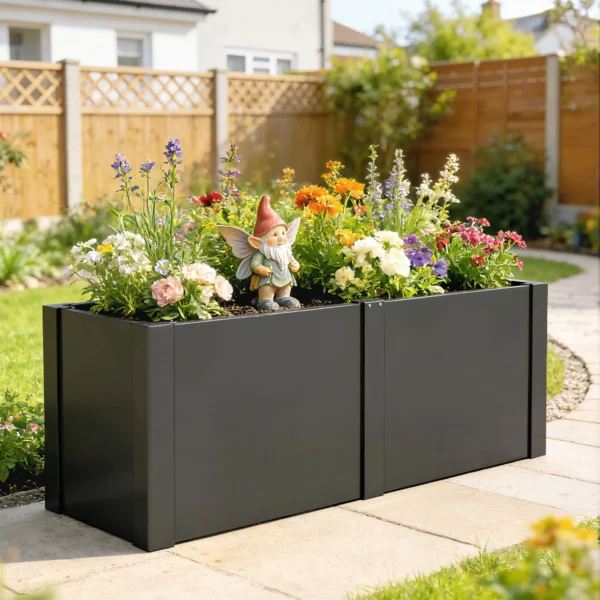 Hoogbed Van Gegalvaniseerd Staal, 150 X 53 X 55 Cm, Buitenplantenbak Met Scheidingswand, Zwart