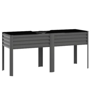 Hoogbed Van Metaal, Extra Grote Plantenbak Met Verstevigingsstutten, Vliesstof, 180 X 55 X 80 Cm Donkergrijs