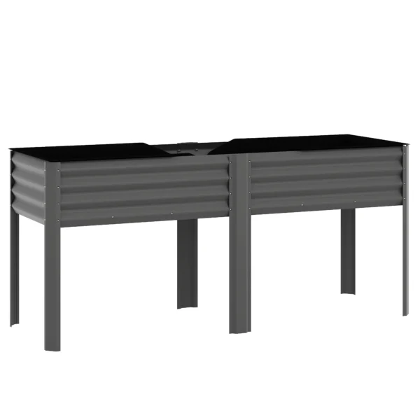 Hoogbed Van Metaal, Extra Grote Plantenbak Met Verstevigingsstutten, Vliesstof, 180 X 55 X 80 Cm Donkergrijs