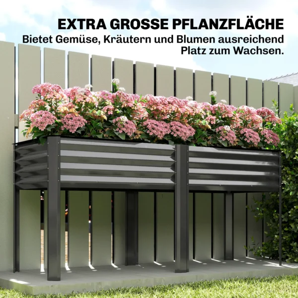 Hoogbed Van Metaal, Extra Grote Plantenbak Met Verstevigingsstutten, Vliesstof, 180 X 55 X 80 Cm Donkergrijs