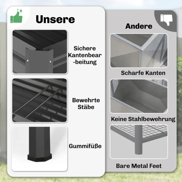 Hoogbed Van Metaal, Extra Grote Plantenbak Met Verstevigingsstutten, Vliesstof, 180 X 55 X 80 Cm Donkergrijs