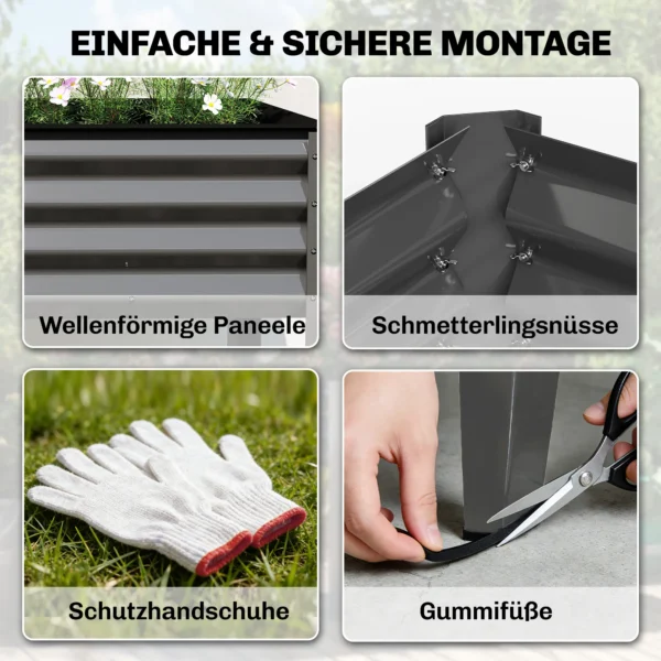 Hoogbed Van Metaal, Extra Grote Plantenbak Met Verstevigingsstutten, Vliesstof, 180 X 55 X 80 Cm Donkergrijs