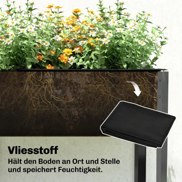 Hoogbed Van Metaal, Extra Grote Plantenbak Met Verstevigingsstutten, Vliesstof, 180 X 55 X 80 Cm Donkergrijs