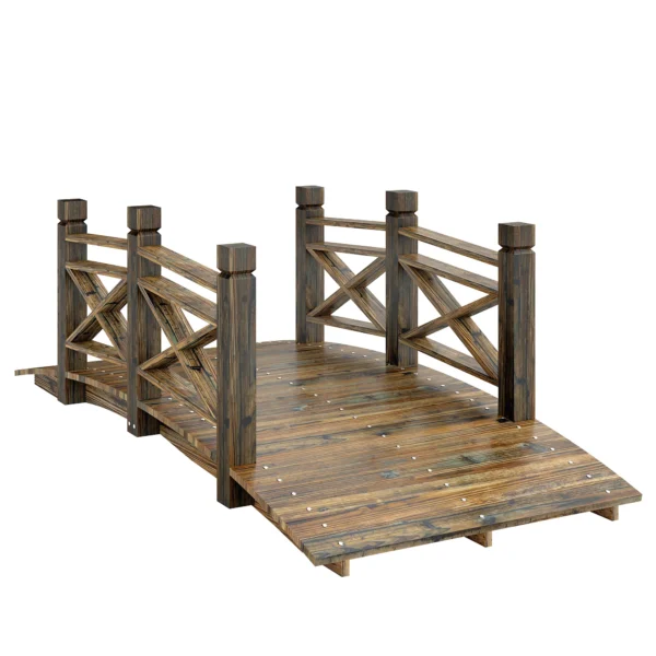 Houten Brug Met Leuning Tuinbrug Van Sparrenhout Vijverbrug Met Antieke Uitstraling, Beloopbaar 174 X 78 X 57,5 Cm Verkoold