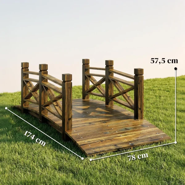 Houten Brug Met Leuning Tuinbrug Van Sparrenhout Vijverbrug Met Antieke Uitstraling, Beloopbaar 174 X 78 X 57,5 Cm Verkoold