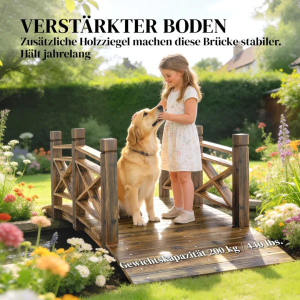 Houten Brug Met Leuning Tuinbrug Van Sparrenhout Vijverbrug Met Antieke Uitstraling, Beloopbaar 174 X 78 X 57,5 Cm Verkoold