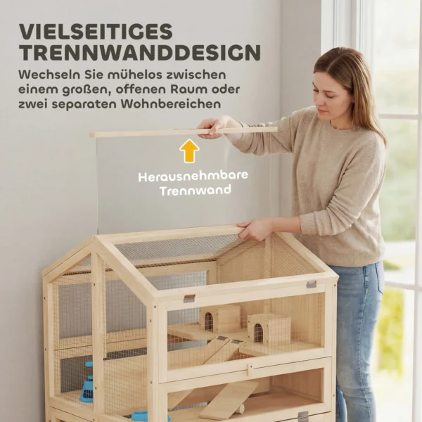 Houten Hamsterkooi Met 3 Verdiepingen, Knaagdierkooi, Kleine Dierenkooi Met Hutten, Wippen, Hellingen, Waterschalen 68x61,5x90 Cm Natuurhout