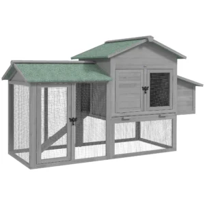 Houten Kippenhok Met Vrije Uitloop, Nestkast, Helling, Uittrekbaar Dienblad Voor 2 4 Kippen 168x75x103cm Grijs