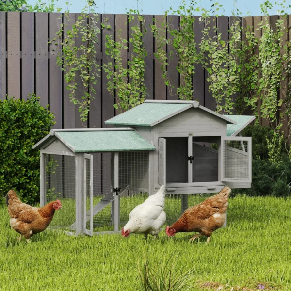 Houten Kippenhok Met Vrije Uitloop, Nestkast, Helling, Uittrekbaar Dienblad Voor 2 4 Kippen 168x75x103cm Grijs