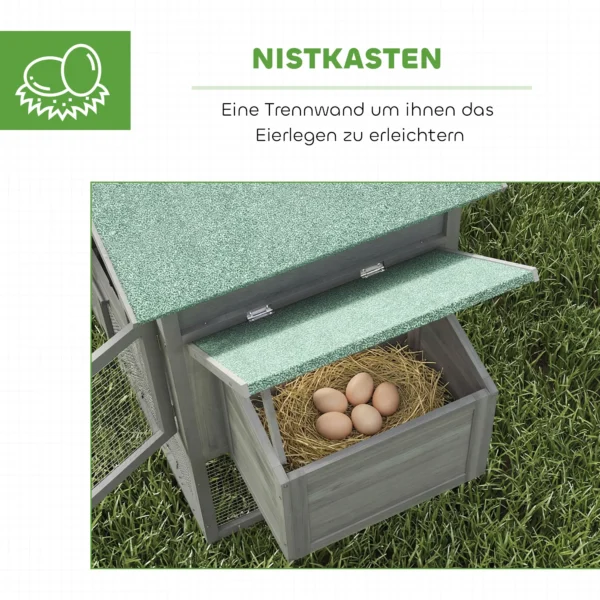 Houten Kippenhok Met Vrije Uitloop, Nestkast, Helling, Uittrekbaar Dienblad Voor 2 4 Kippen 168x75x103cm Grijs