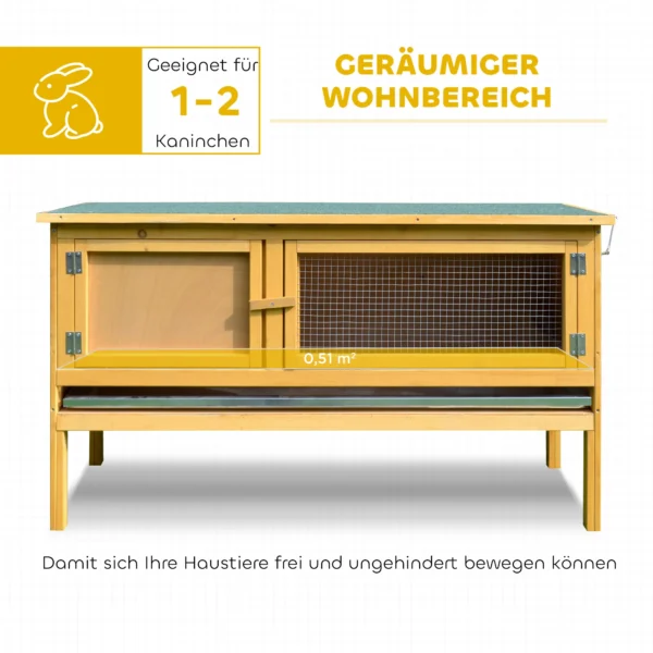 Houten Konijnenhok Met Opklapbaar Dak, 2 Deuren, Lekvrije Schaal, 115x44,3x65 Cm Lichtgeel