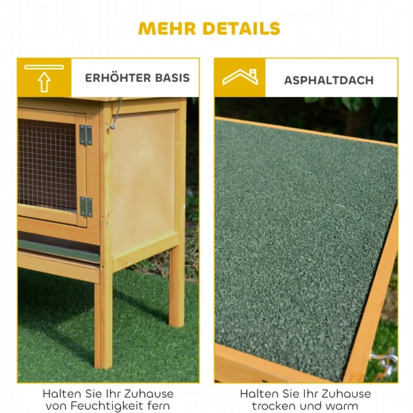 Houten Konijnenhok Met Opklapbaar Dak, 2 Deuren, Lekvrije Schaal, 115x44,3x65 Cm Lichtgeel