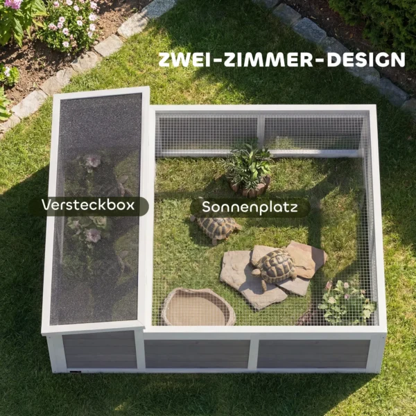 Houten Schildpaddenverblijf Met Vrije Uitloop, Hoofdhuis, Kijkvenster, Opklapbare Bovenkant, 2 Deuren, 113x106,5x44,5 Cm, Donkergrijs