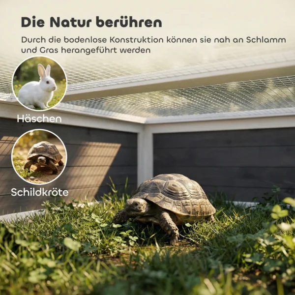 Houten Schildpaddenverblijf Met Vrije Uitloop, Hoofdhuis, Kijkvenster, Opklapbare Bovenkant, 2 Deuren, 113x106,5x44,5 Cm, Donkergrijs