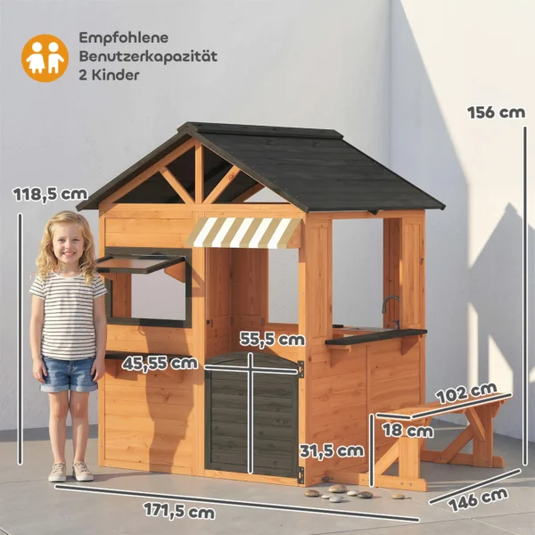 Houten Speelhuisje Voor Kinderen Buitenshuis Met Keuken, Bank, Verkoopbalie, Venster, Deur Voor 3 8 Jaar 171,5 X 146 X 156 Cm Bruin