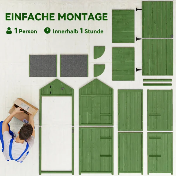 Houten Tuinkast Gereedschapsschuur Met 3 Verwijderbare Planken, Afsluitbare Deur, Asfalt Zadeldak, Ventilatie