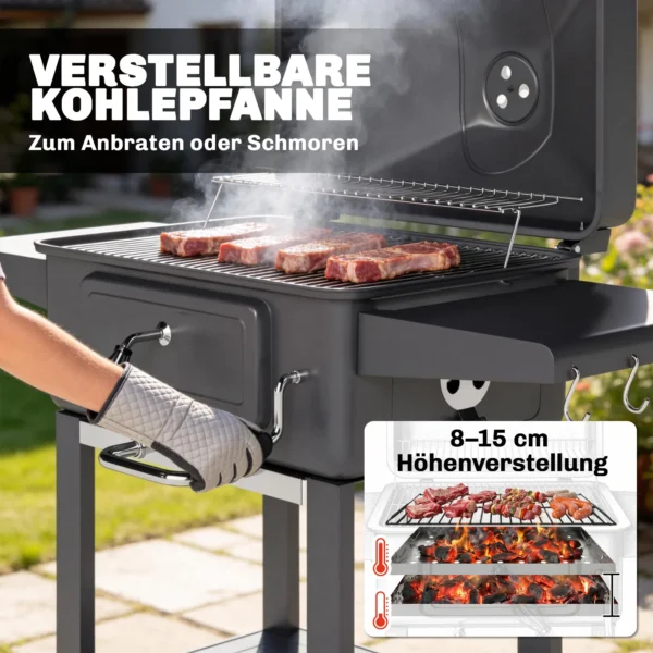 Houtskoolgrill BBQ Smoker Met Deksel Thermometer In Hoogte Verstelbare Kolenpan Grillrooster Zijtafel Aslade