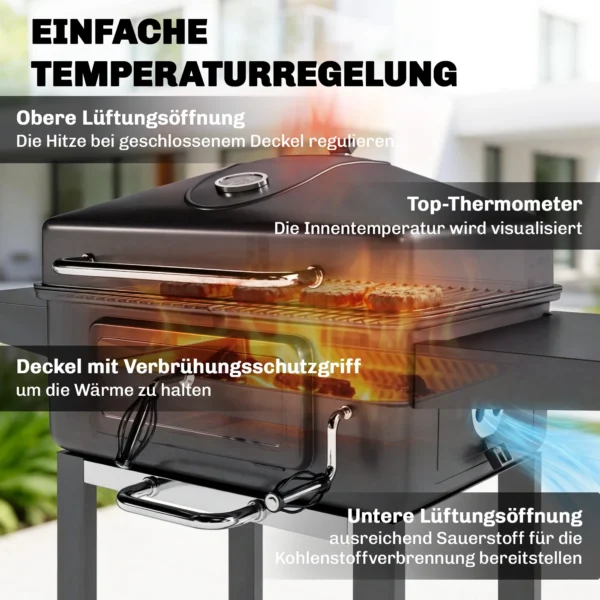 Houtskoolgrill BBQ Smoker Met Deksel Thermometer In Hoogte Verstelbare Kolenpan Grillrooster Zijtafel Aslade