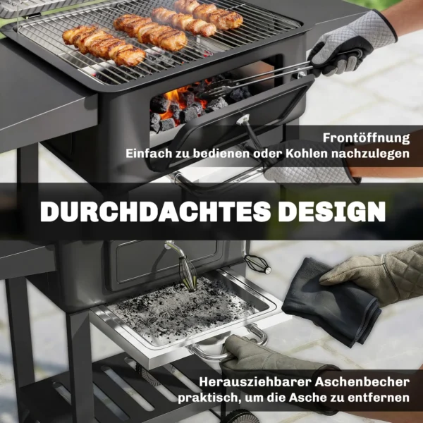 Houtskoolgrill BBQ Smoker Met Deksel Thermometer In Hoogte Verstelbare Kolenpan Grillrooster Zijtafel Aslade