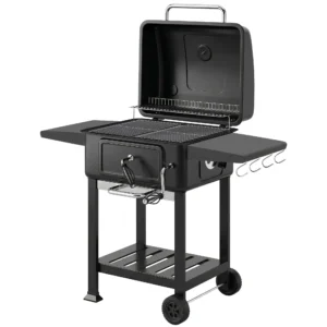 Houtskoolgrill BBQ Smoker Met Deksel Thermometer In Hoogte Verstelbare Kolenpan Schoorsteen Grillrooster Zijtafel Asbak