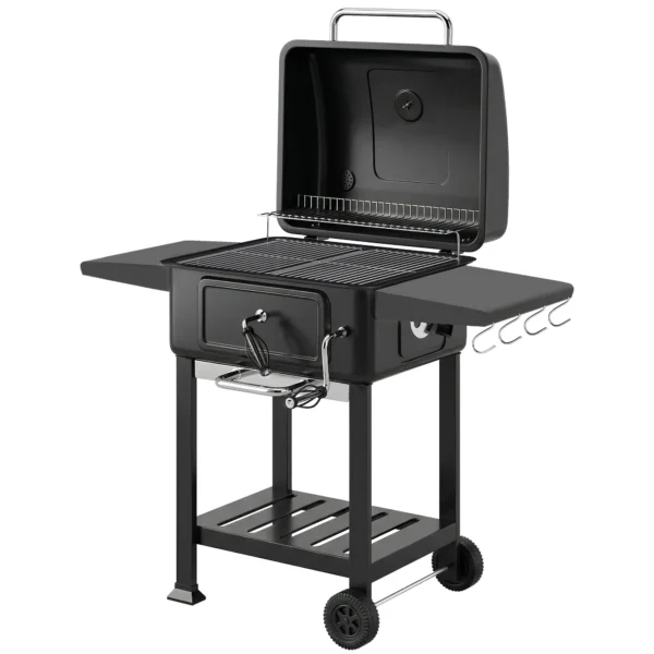 Houtskoolgrill BBQ Smoker Met Deksel Thermometer In Hoogte Verstelbare Kolenpan Schoorsteen Grillrooster Zijtafel Asbak