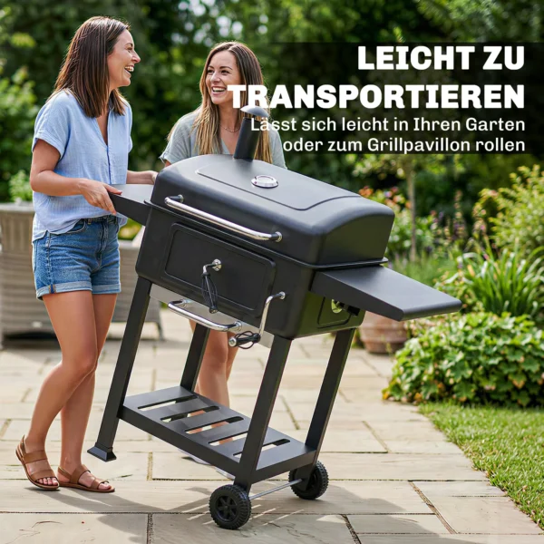 Houtskoolgrill BBQ Smoker Met Deksel Thermometer In Hoogte Verstelbare Kolenpan Schoorsteen Grillrooster Zijtafel Asbak