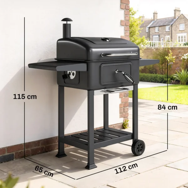 Houtskoolgrill BBQ Smoker Met Deksel Thermometer In Hoogte Verstelbare Kolenpan Schoorsteen Grillrooster Zijtafel Asbak