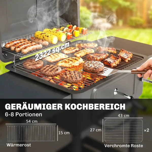 Houtskoolgrill BBQ Smoker Met Deksel Thermometer In Hoogte Verstelbare Kolenpan Schoorsteen Grillrooster Zijtafel Asbak