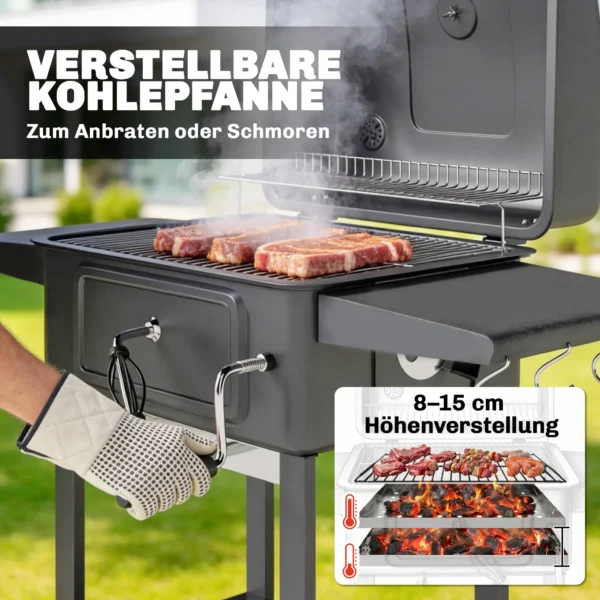 Houtskoolgrill BBQ Smoker Met Deksel Thermometer In Hoogte Verstelbare Kolenpan Schoorsteen Grillrooster Zijtafel Asbak