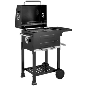 Houtskoolgrill Compacte Grillwagen Met Deksel Thermometer Grillrooster Zijtafel Asbak Ventilatieopeningen