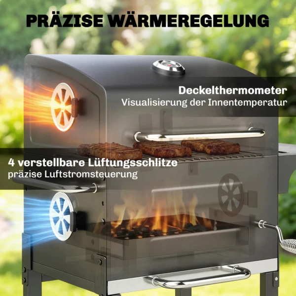 Houtskoolgrill Compacte Grillwagen Met Deksel Thermometer Grillrooster Zijtafel Asbak Ventilatieopeningen