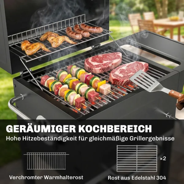 Houtskoolgrill Compacte Grillwagen Met Deksel Thermometer Grillrooster Zijtafel Asbak Ventilatieopeningen