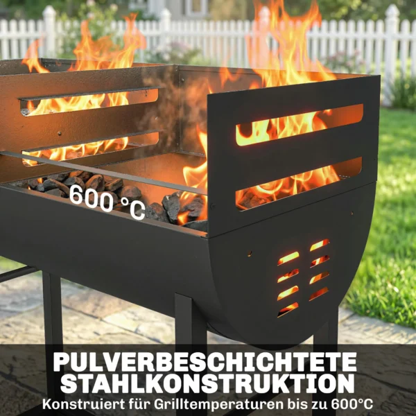 Houtskoolgrill Grillwagen Met 2 Grillzones, In Hoogte Verstelbare Grillrooster, Houten Plank, Wielen, Zijhandvat, 103 X 46,5 X 100cm