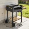 Houtskoolgrill Grillwagen Met 4 voudig Verstelbaar Grillrooster 2 Houten Planken 2 Wielen Asbak 99,5 X 58 X 82 Cm