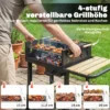 Houtskoolgrill Grillwagen Met 4 voudig Verstelbaar Grillrooster 2 Houten Planken 2 Wielen Asbak 99,5 X 58 X 82 Cm