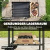 Houtskoolgrill Grillwagen Met 4 voudig Verstelbaar Grillrooster 2 Houten Planken 2 Wielen Asbak 99,5 X 58 X 82 Cm