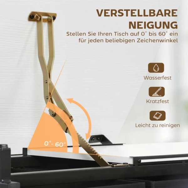 In Hoogte Verstelbare Tekentafel, Werktafel Met Kruk En Laden, Wit