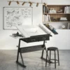 In Hoogte Verstelbare Tekentafel, Werktafel Met Kruk En Laden, Wit