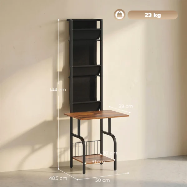 Industrieel CD rek, CD opslag, DVD standaard Met 3 Stoffen Zakken En Tafelblad, Rustieke Houtlook In Bruin