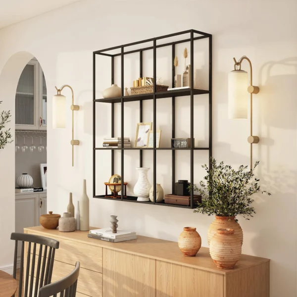 Industrieel Wandrek Met 9 Vakken, Metalen Rek Voor Verzamelobjecten, Ideaal Voor Woondecoratie, Zwart