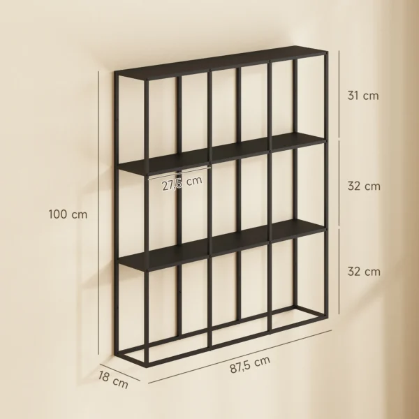 Industrieel Wandrek Met 9 Vakken, Metalen Rek Voor Verzamelobjecten, Ideaal Voor Woondecoratie, Zwart
