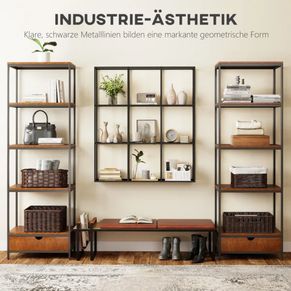 Industrieel Wandrek Met 9 Vakken, Metalen Rek Voor Verzamelobjecten, Ideaal Voor Woondecoratie, Zwart