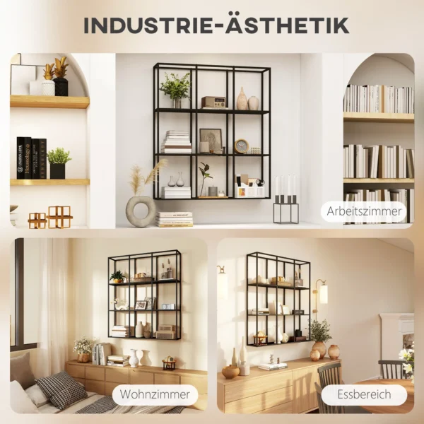 Industrieel Wandrek Met 9 Vakken, Metalen Rek Voor Verzamelobjecten, Ideaal Voor Woondecoratie, Zwart