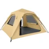 Instant Pop Up Tent Met Regenbescherming, Waterdicht Koepeltent Voor 2 3 Personen Met 2 Deuren 2 Ramen 240x240x160 Cm Khaki