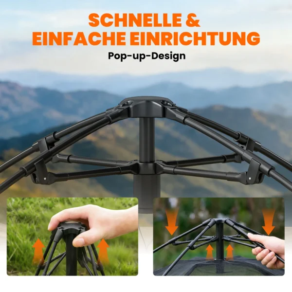 Instant Pop Up Tent Met Regenbescherming Waterdicht Koepeltent Voor 2 3 Personen Met Grondzeil 4 Ramen 235x235x184cm Khaki