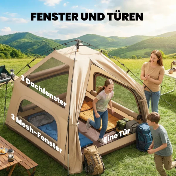Instant Pop Up Tent Met Regenbescherming Waterdicht Koepeltent Voor 2 3 Personen Met Grondzeil 4 Ramen 235x235x184cm Khaki