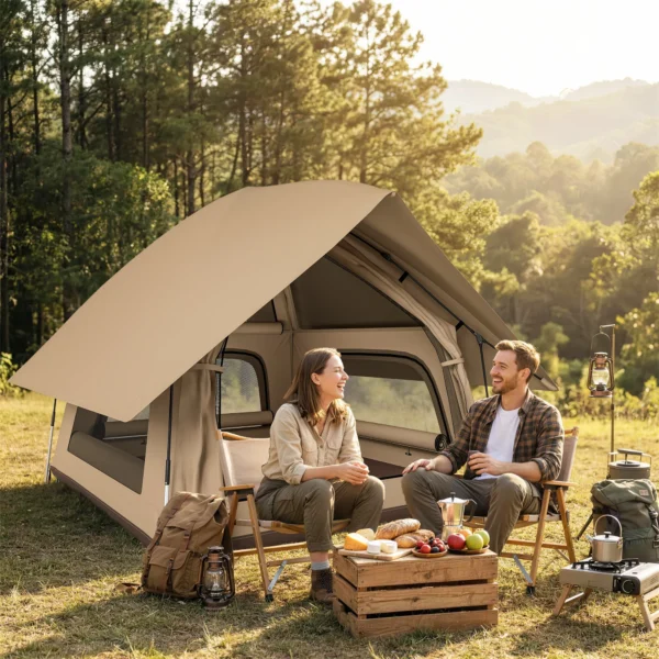 Instant Pop Up Tent Met Regenbescherming Waterdicht Koepeltent Voor 2 3 Personen Met Grondzeil 4 Ramen 235x235x184cm Khaki